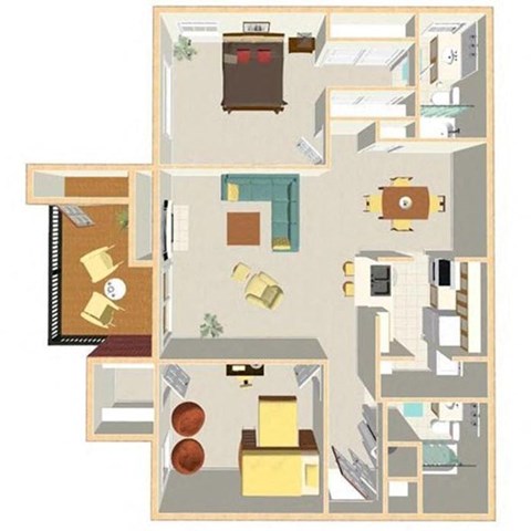 Floor plan for 2 beds, 2 baths, 1015 sqft